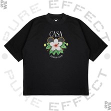 Pure Effect Unisex Oversize Casablanca Tennis Yapraklı Baskılı Boxy Fit Kalın Kumaşlı T-Shirt