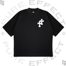 Pure Effect Unisex Oversize Crosses Baskılı Boxy Fit Kalın Kumaşlı T-Shirt