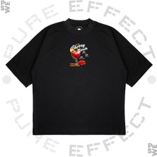Pure Effect Unisex Oversize Cherry Spritz Cocktail Baskılı Boxy Fit Kalın Kumaşlı T-Shirt