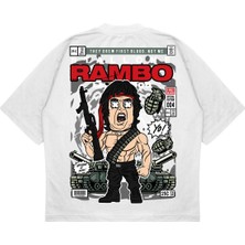 Pure Effect Unisex Oversize Rambo Sırt Baskılı Baskılı Boxy Fit Kalın Kumaşlı T-Shirt