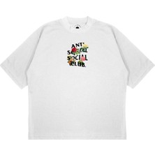 Pure Effect Unisex Oversize Antı Socıal Socıal Güller Baskılı Boxy Fit Kalın Kumaşlı T-Shirt
