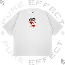Pure Effect Unisex Oversize Cherry Spritz Cocktail Baskılı Boxy Fit Kalın Kumaşlı T-Shirt