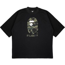 Pure Effect Unisex Oversize Bathıng Kamuflaj Asker Baskılı Boxy Fit Kalın Kumaşlı T-Shirt