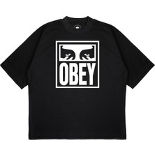 Pure Effect Unisex Oversize Obey Baskılı Boxy Fit Kalın Kumaşlı T-Shirt