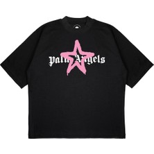 Pure Effect Unisex Oversize Palm Angels Yıldız Baskılı Boxy Fit Kalın Kumaşlı T-Shirt