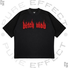 Pure Effect Unisex Oversize B*tch Mob Baskılı Boxy Fit Kalın Kumaşlı T-Shirt