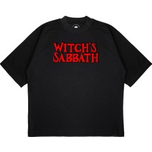 Pure Effect Unisex Oversize Witch's Sabbath Baskılı Boxy Fit Kalın Kumaşlı T-Shirt