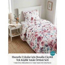 Taç Rosalia Çiçekli Tek Kişilik Yatak Örtüsü Seti - Kapitone Yatak Örtüsü + Yastık Kılıfı