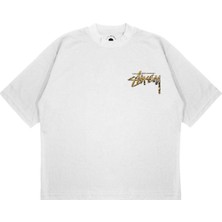 Pure Effect Unisex El Yazı Leopar Desenli Baskılı Boxy Fit Kalın Kumaşlı T-Shirt