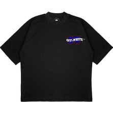 Pure Effect Unisex Oversize Off Whıte Ow Mavı Baskılı Boxy Fit Kalın Kumaşlı T-Shirt