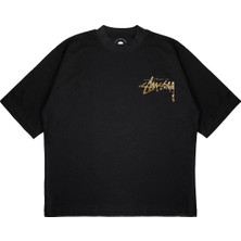 Pure Effect Unisex El Yazı Leopar Desenli Baskılı Boxy Fit Kalın Kumaşlı T-Shirt