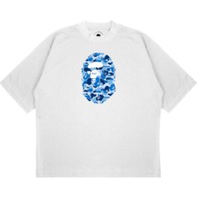 Pure Effect Unisex Oversize Bathıng Mavı Kamuflaj Baskılı Boxy Fit Kalın Kumaşlı T-Shirt