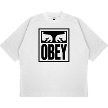Pure Effect Unisex Oversize Obey Baskılı Boxy Fit Kalın Kumaşlı T-Shirt