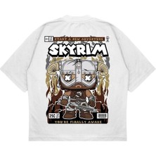Pure Effect Unisex Oversize Skyrım Sırt Baskılı Boxy Fit Kalın Kumaşlı T-Shirt
