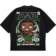 Pure Effect Unisex Oversize Mauı Sırt Baskılı Boxy Fit Kalın Kumaşlı T-Shirt