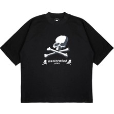 Pure Effect Unisex Oversize Mastermınd Skull Gögüs Yazı Baskılı Boxy Fit Kalın Kumaşlı T-Shirt
