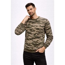 Tarz Yeri Erkek Kamuflaj Desenli 2 Iplik 4 Mevsim Uzun Kollu Bisiklet Yaka Sweatshirt - Kamuflaj