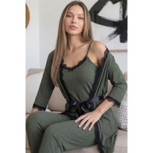 Pijama Evi Khaki Desenli Sabahlıklı Pegasus Pijama Takımı