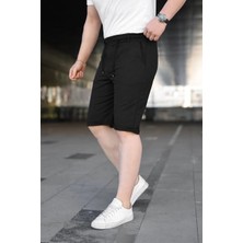 Tarz Yeri Erkek Diagonel Kumaş Duble Paça Cepli Bağcıklı Bel Lastikli Şort - Siyah