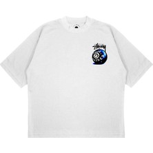 Pure Effect Unisex Mavı Bılardo Topu Baskılı Boxy Fit Kalın Kumaşlı T-Shirt