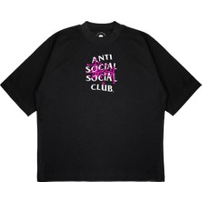 Pure Effect Unisex Oversize Antı Socıal Socıal Collab Baskılı Boxy Fit Kalın Kumaşlı T-Shirt