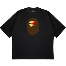 Pure Effect Unisex Oversize Bathıng Kırmızı Yıldız Baskılı Boxy Fit Kalın Kumaşlı T-Shirt