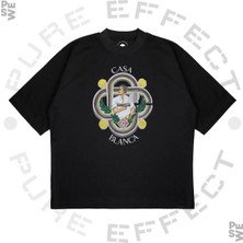 Pure Effect Unisex Oversize Casablanca Adam Tennıs Baskılı Boxy Fit Kalın Kumaşlı T-Shirt