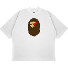 Pure Effect Unisex Oversize Bathıng Kırmızı Yıldız Baskılı Boxy Fit Kalın Kumaşlı T-Shirt