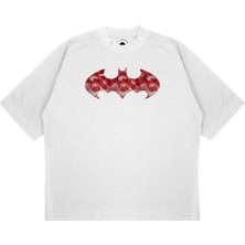 Pure Effect Unisex Oversize Batman Öpücük Baskılı Boxy Fit Kalın Kumaşlı T-Shirt