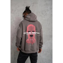 Tarz Yeri Erkek 3 Iplik Pamuklu Kapüşonlu Baskılı Cepli Oversize Sweatshirt Hoodie - Gri