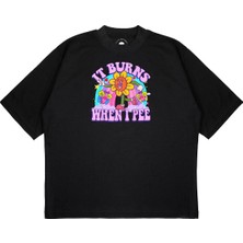 Pure Effect Unisex Oversize It Burns When I Baskılı Boxy Fit Kalın Kumaşlı T-Shirt