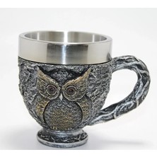 Zemira 3D Kabartmalı Baykuş Büstü Paslanmaz Çelik Kupa Bardak ALK4482