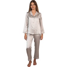 Icon Silk 'Sleep & Glow' %100 Saf Ipek Pijama Takımı (Gümüş Grisi)