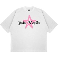 Pure Effect Unisex Oversize Palm Angels Yıldız Baskılı Boxy Fit Kalın Kumaşlı T-Shirt