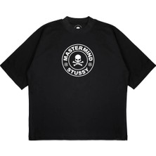 Pure Effect Unisex Oversize Mastermınd Stüssy Collab Baskılı Boxy Fit Kalın Kumaşlı T-Shirt