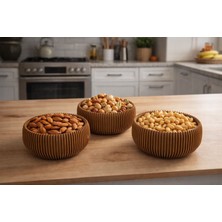 Alpin Ahşap Görünümlü 3’lü Dekoratif Kase Seti | Pla Malzeme | Modern Çerezlik & Sunumluk