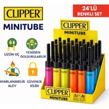 CLİPPER 24 Adet Clipper Minitube Uzun Uçlu Çakmak Gazlı Doldurulabilir Mutfak Mangal Kamp (Renkli)