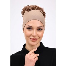 Alivascarf Fırfırlı Dikişsiz Penye Bone Vizon - Kadın Tesettür Bağlamalı Topuz Iç Bone Kahve