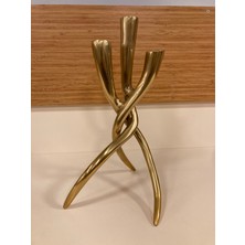 Plus Home Mumluk Dekoratif 3 Gözlü Şamdan Pirinç Renk Antik Eskitme Yükseklik 32 cm