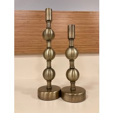 Plus Home Mumluk 2'li Şamdan Pirinç Kalem Model Renk Antik Eskitme Yükseklik 27 ve 21 cm Çapı 8 cm