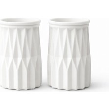 Perivar Lina 2’li Dekoratif Vazo Seti Taş Tozu Beyaz Geometrik Tasarım Mini Vazo Salon Masa Üstü