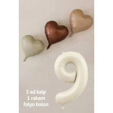 İrem Parti Dükkanı 9 Yaş Parti Retro Pastel Doğum Günü Seti 1 Adet Bej Krem Rakam Folyo, 3 Adet Kalp Folyo Balon