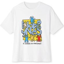 Tişört Kodu Happiness Oversize Kadın Tişört – Renkli Street Art Baskı