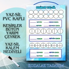 Kozalak Tasarım Kesirler Bütün Yarım Çeyrek Yaz-Sil Tablo Pvc Kaplı Dayanıklı 22*30 cm Yaz-Sil Kalem Hediyeli