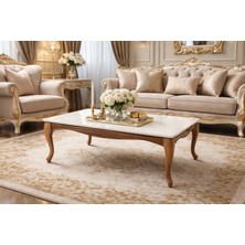 Fami Home | Lina Avangard Orta Sehpa Krem Tabla Ceviz Ayak Modern Salon Sehpası