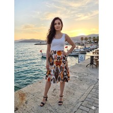 520CK Kadın Otantik Desenli Midi Boy Etek
