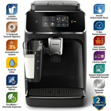 Philips 2300 Serisi Tam Otomatik Espresso Makinesi | Lattego Süt Sistemi | 3 Çeşit Içecek | Seramik Öğütücü | Dokunmatik Ekran | Aquaclean Filtre | Kolay Temizlenebilir | Mat Siyah