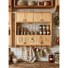 Zenba Design Büyük Boy Ahşap Terek Çift Raflı Bardak Rafı Baharatlık