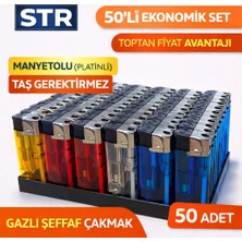 Str Manyetolu Çakmak 50’li Set Gazlı Şeffaf Platinli Ekonomik Paket