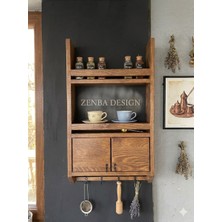 Zenba Design Ahşap Terek Geniş Kapak Bardak Baharatlık Düzenleyici Raf